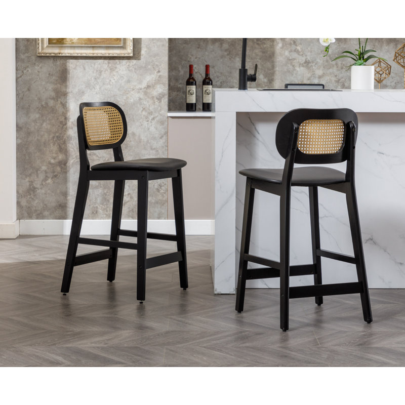 Aliysha Upholstered Counter Stool, Black Faux Fur