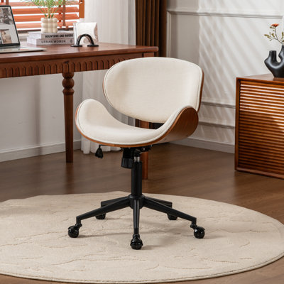 Upholstered Office Chair Adjustable Height Desk & Task Chair With Bentwood Chenille Swivel Chair With Metal Frame