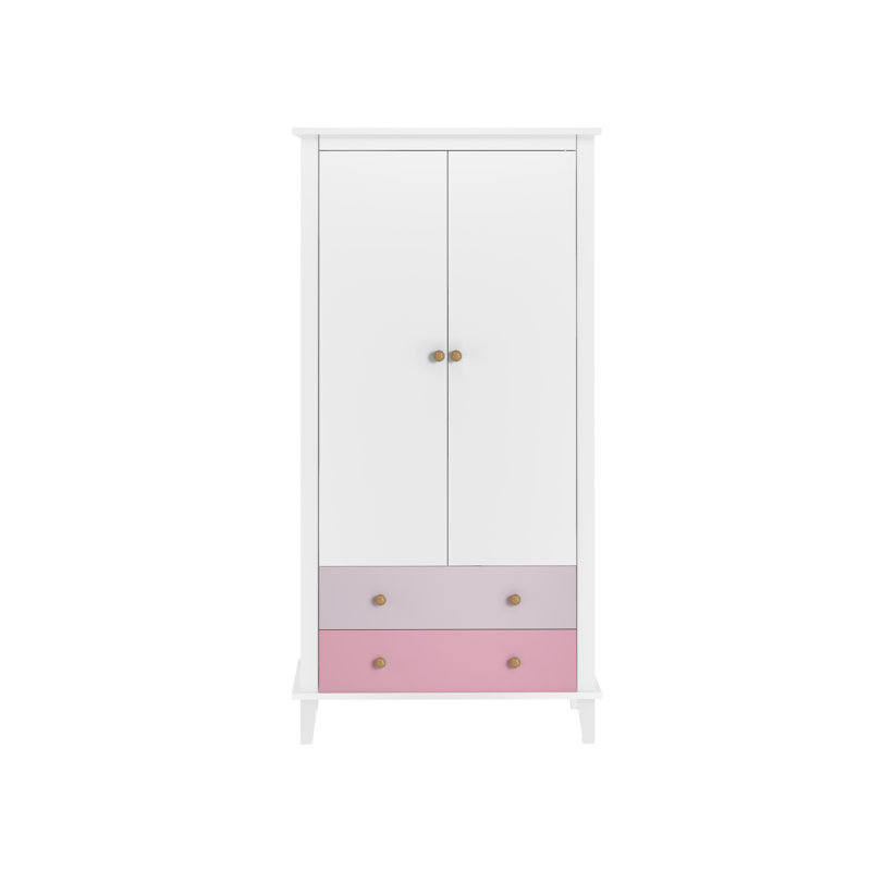 Oluchi 2 Door Solid + Manufactured Wood Wardrobe, White/Pink