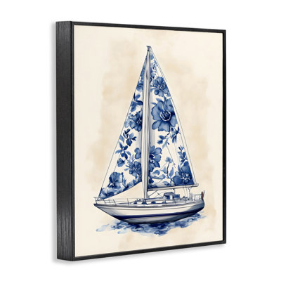 Blue Floral Sailboat Framed Giclee, design by Arlington Prints