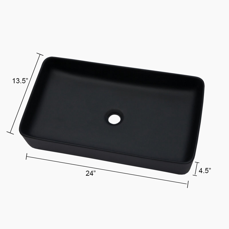 Lavabo de salle de bain vasque rectangulaire en céramique noire 13,5 po Hewei