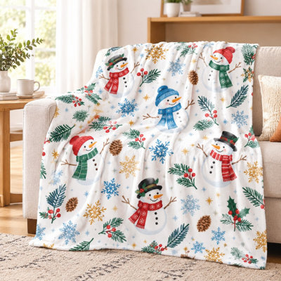 1Pcs Snowman Print Fleece Blanket – Festive Christmas Design;Warm and CozyPerfect for Home DecorationIdeal Sofa, Couch, BeddingGreat Winter HolidaysSingle-SidedEasy Care. Bedding and sofa items