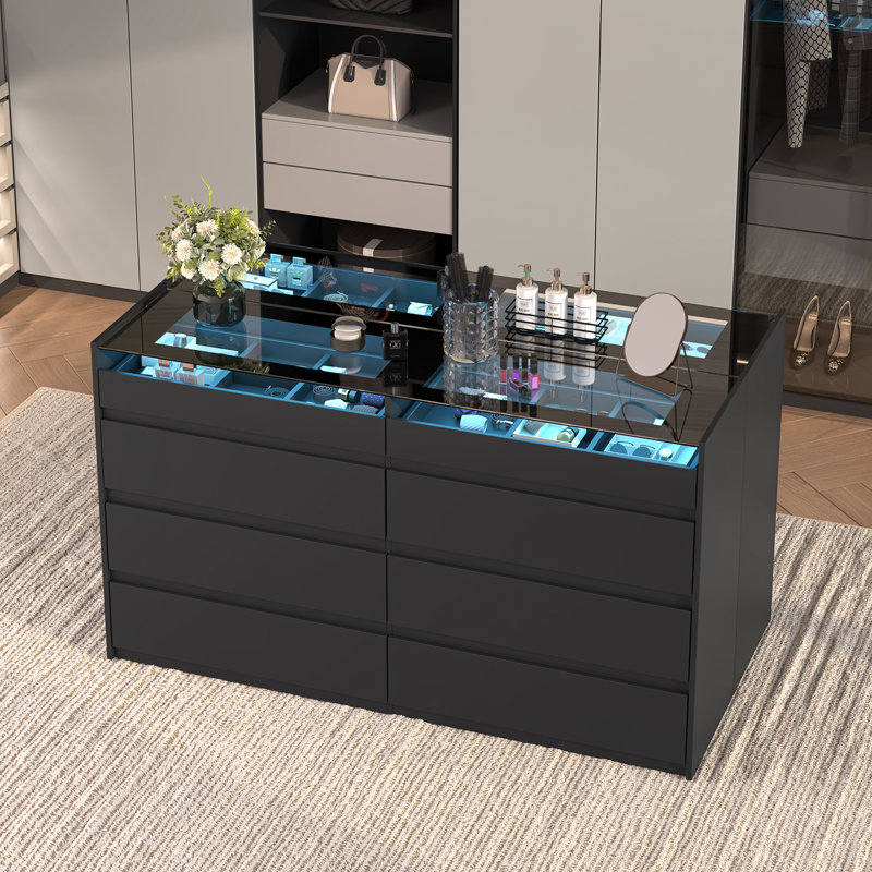 Commode double à 8 tiroirs, largeur de 120 cm, noire, Noir