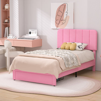 Huntsville Bed Frame with 4 Storage Drawers Velvet Upholstered Platform Bed Adjustable Headboard