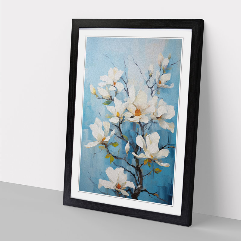 Magnolia Flower Action Painting - Single Picture Frame Print on Wood, Black Framed, 34cm H x 25cm W x 2cm D