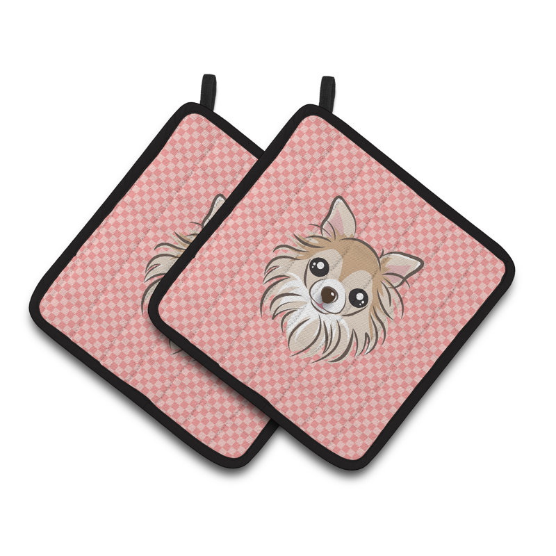 Cuisinier poignée chihuahua caroline trésors Checkerboard, Rose