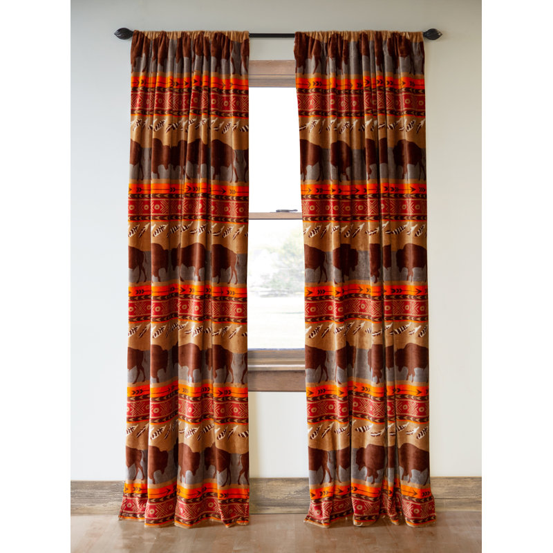Rustic Blue and Brown Velvet Room Darkening Curtain Panels
