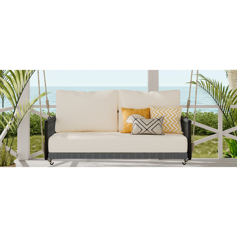 Balançoire de balcon beige avec coussin imperméable et surface de jardin en tissu doux