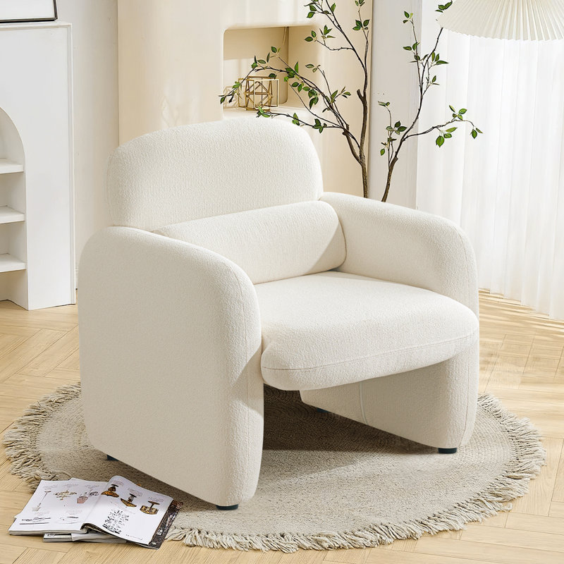  Morden Minimalist Upholstered Chenille Accent Chair, Decorative Chairs, White