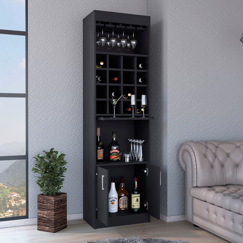 Armoire de bar Being Kava, double porte, deux tablettes, seize porte-bouteilles encastré - noir