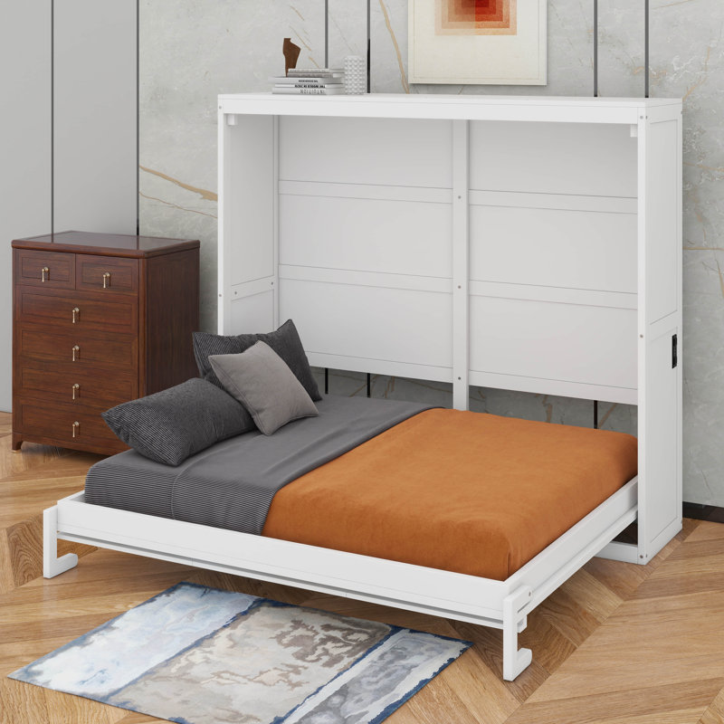 Structure de lit escamotable, lit escamotable moderne, Blanc, Lit double