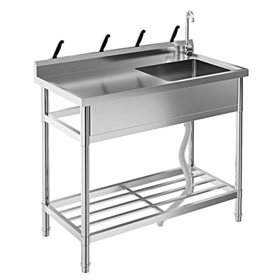 Stainless Steel Free-Standing Utility Sink , Single Bowl Stainless Steel Utility Sink with Cold/Hot Water Pipe, Storage Rack, Faucet and Adjustable Legs, for Laundry Room, Kitchen, Garage, Outdoor Use