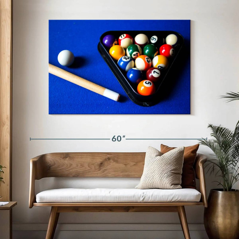 Boules de billard Senne sur table bleue, H 32 po x l 48 po