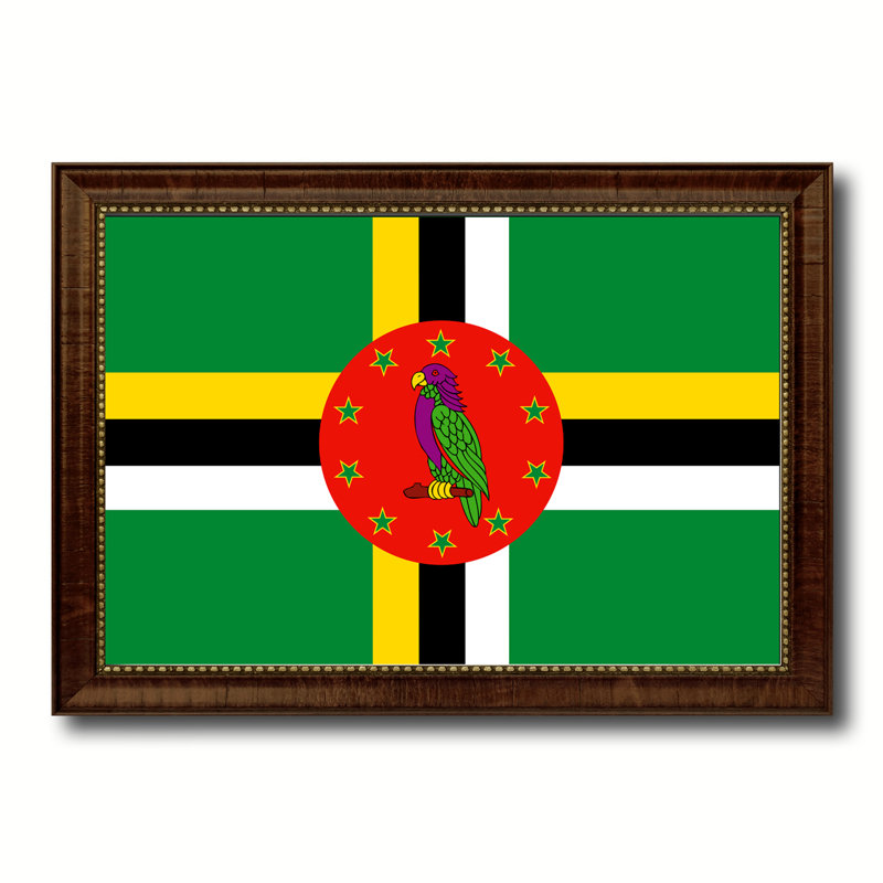 Impression sur toile « country flag » dominique, H 15 po x l 21 po x P 1 po, Encadrement brun
