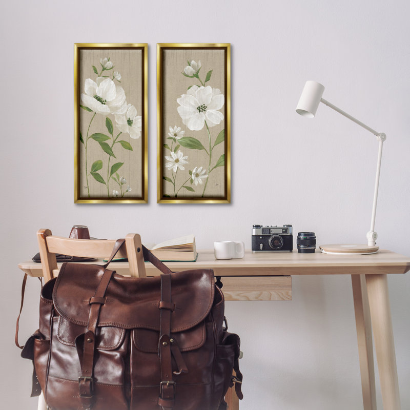  Ensemble de 2 toiles flottantes encadrées Cottage Blossoms on Beige par Nan, H 25 po x l 11 po
