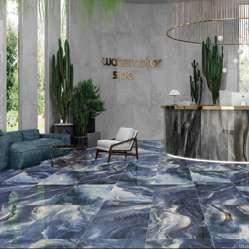 23.62 in. x 47.24. in Polished Porcelain Marble Look Floor & Wall Tile (15.49 Sq. Ft./Case), Blue