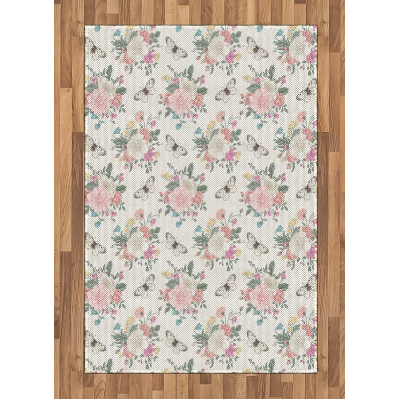Flowers High Density Long Fiber Poly Threads Decorative Area Rug Carpet, Rectangle 4' x 5'8"
