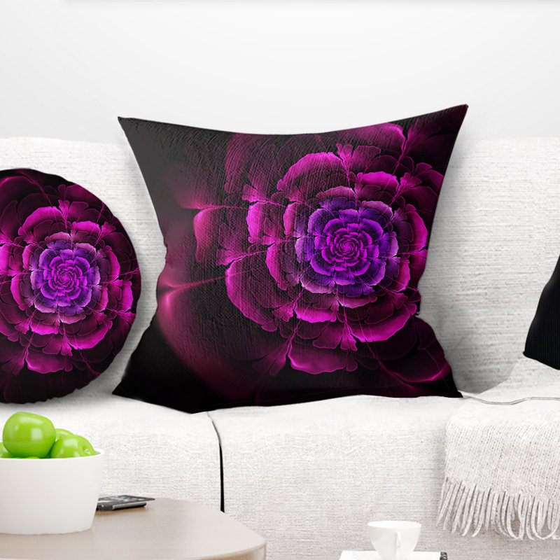 Coussin décoratif floral rose, 18 po x 18 po, Mauve, Coussin décoratif