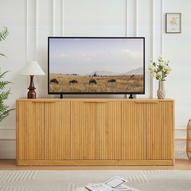 Modern Wavy Sideboard Cabinet with Curved Contour, Natural
