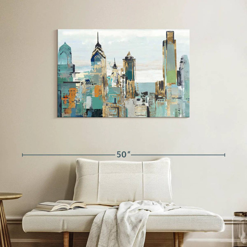 Sireci Teal City I, 26" H x 39" W