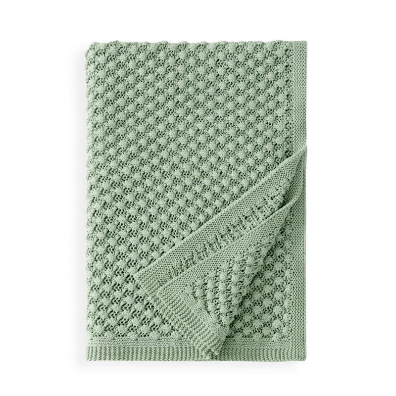 Sage Green Cotton Crochet Knit Throw Blanket 50 x 70