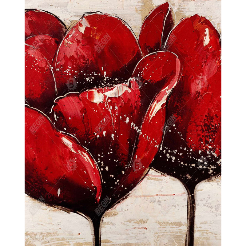 Red Tulips Closeup Print On Canvas