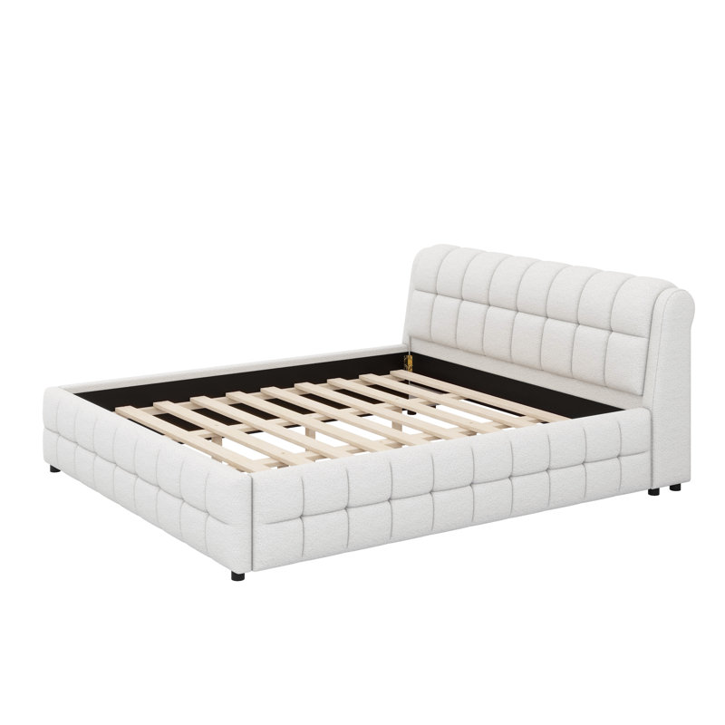 Lit plateforme tapissier Mid-Century, Blanc