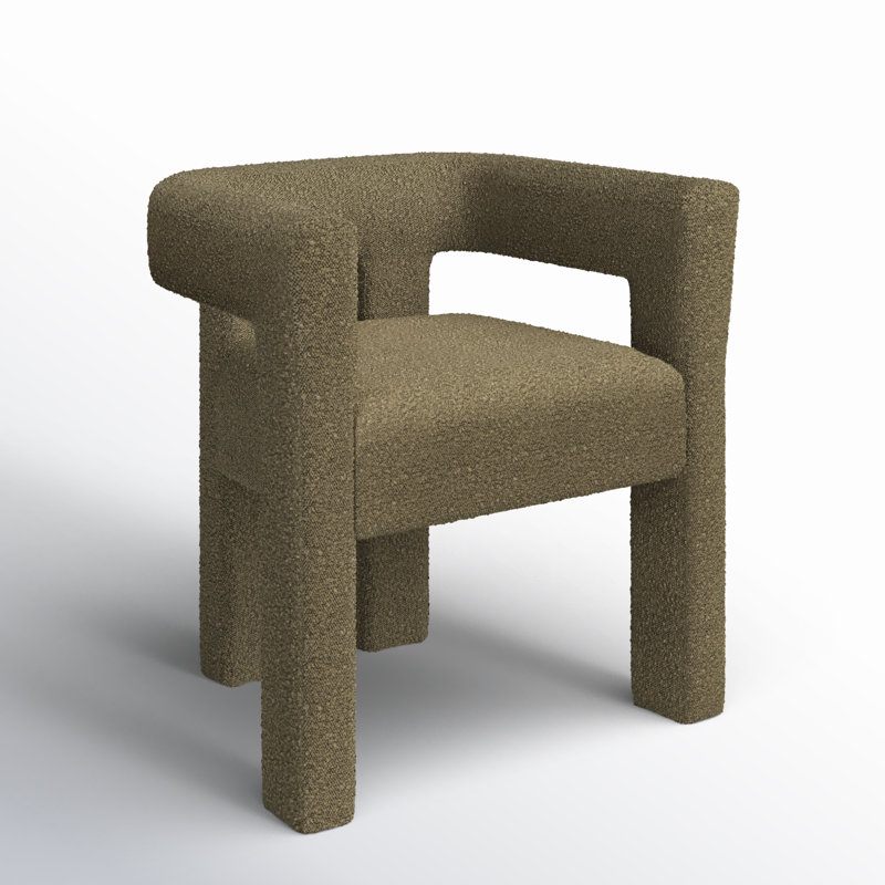 Olive Boucle Upholstered Low Arm Chair with Manufactured Wood Frame