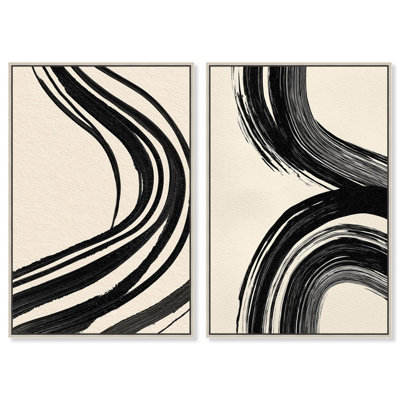 Ensemble d'art abstrait moderne « Minimalist's Marks » sur toile par Art Remedy, cadre noir, 10 x 15