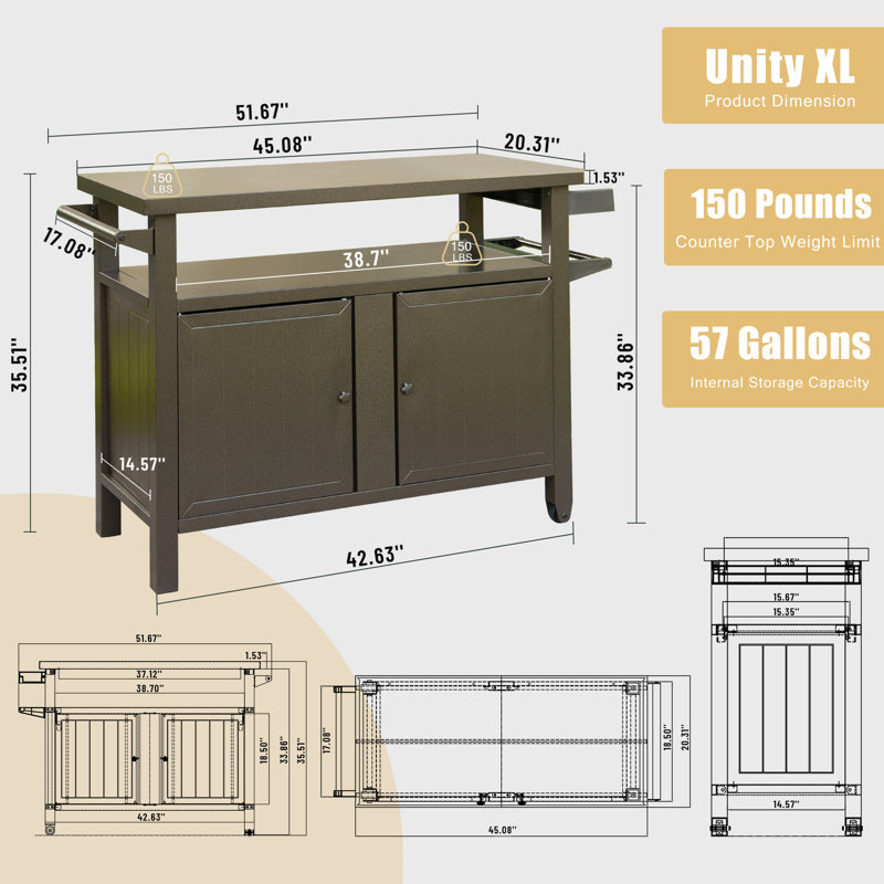 35.51'' H x 51.67'' W 3 - Cabinet Utility Cart with Wheels, Dark Brown