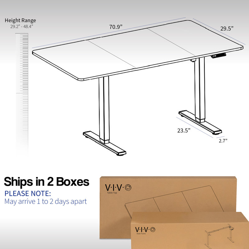 White and Black Adjustable Height Electric Standing Desk with Wood Top
