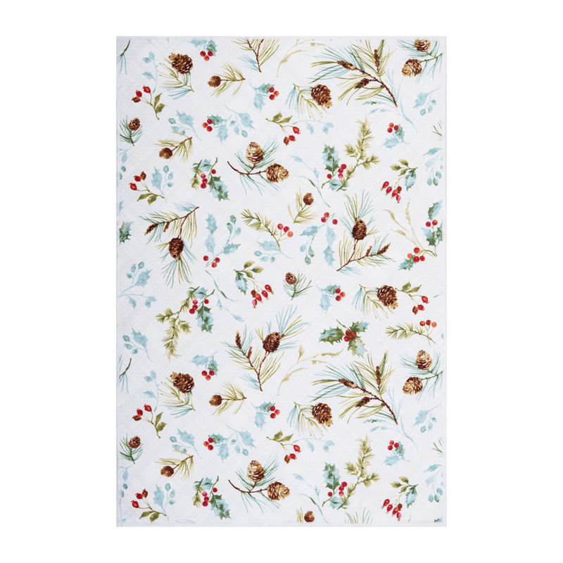 Edith Festive Pinecone Botanical Holiday Christmas Dishtowel