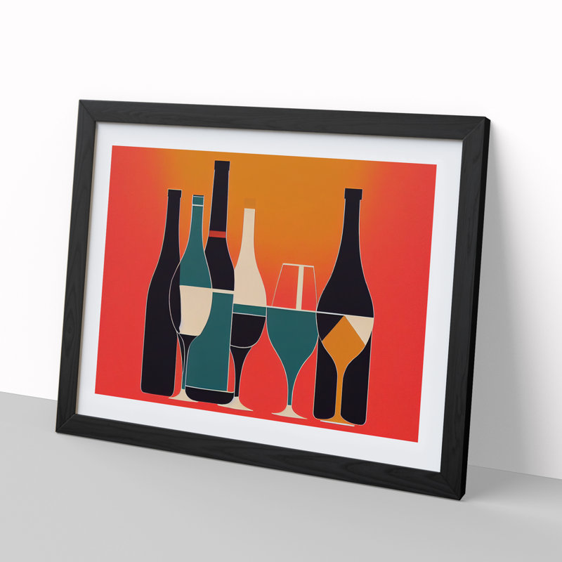 XH1022-10171X Wine Bottle Retro Art Vol.4 Abstract - Single Picture Frame Print, Black, 34cm H x 46cm W x 2cm D