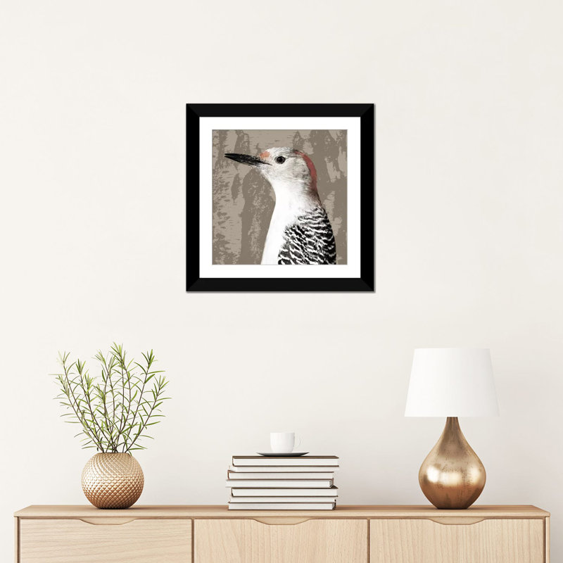 « plumed iv », impression sur toile, H 18 po x l 18 po x P 1,5 po, Toile avec cadre noir, Blanc