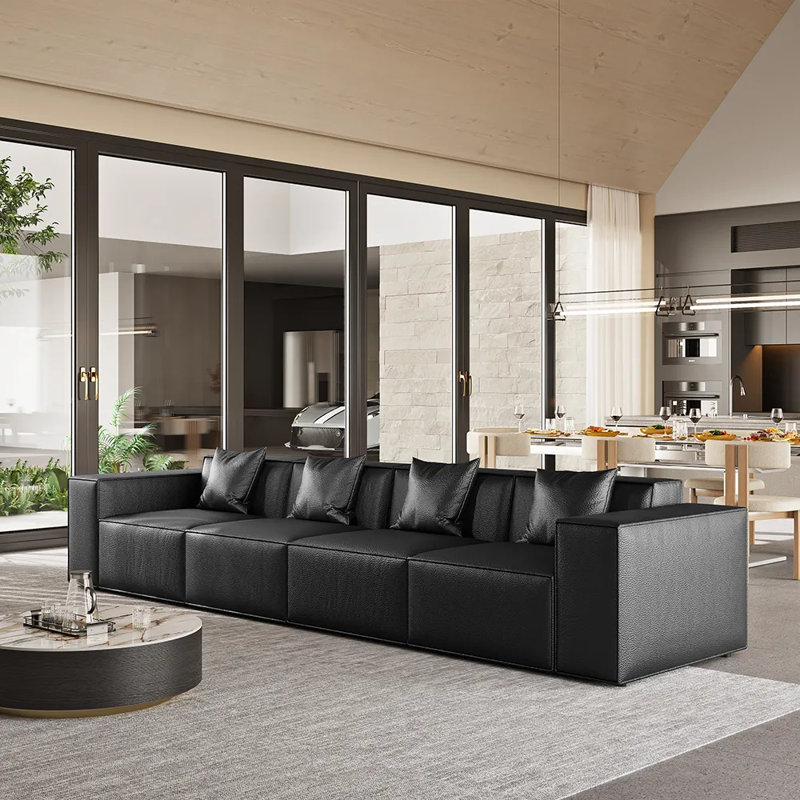 Canapé modulaire en cuir véritable 147,63 po, Noir