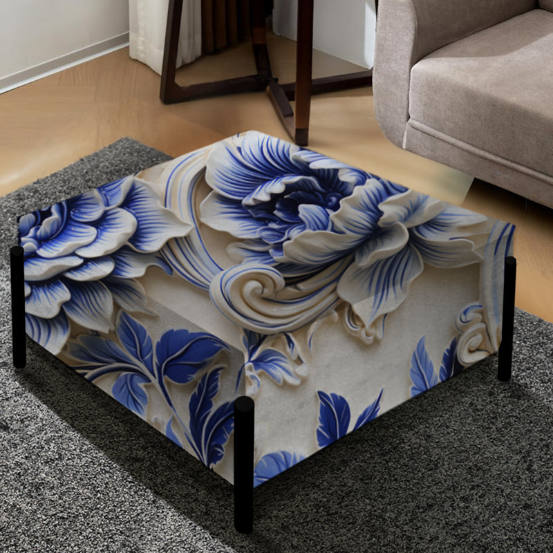 Motif victorien cobalt à volutes baroque bleu cobalt