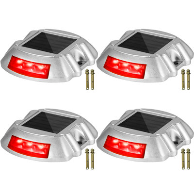 Ensemble de 4 lumières solaires rouges pour allée à quai avec bouton de commutateur
