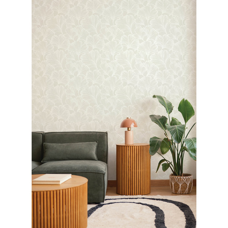 Papier peint feuille de ginkgo Kyoto, Beige