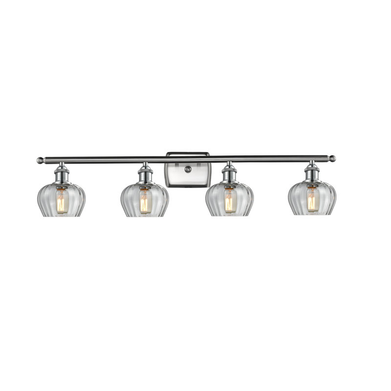 Patrina 4 - Light Dimmable Vanity Light, Brushed Satin Nickel, 6 Watt Vinage LED Bulb, Clear