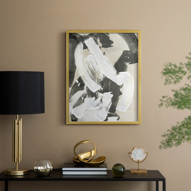 Ink Wash Gesture I Framed Print - Solid Wood, 15" H x 12" W, Gold