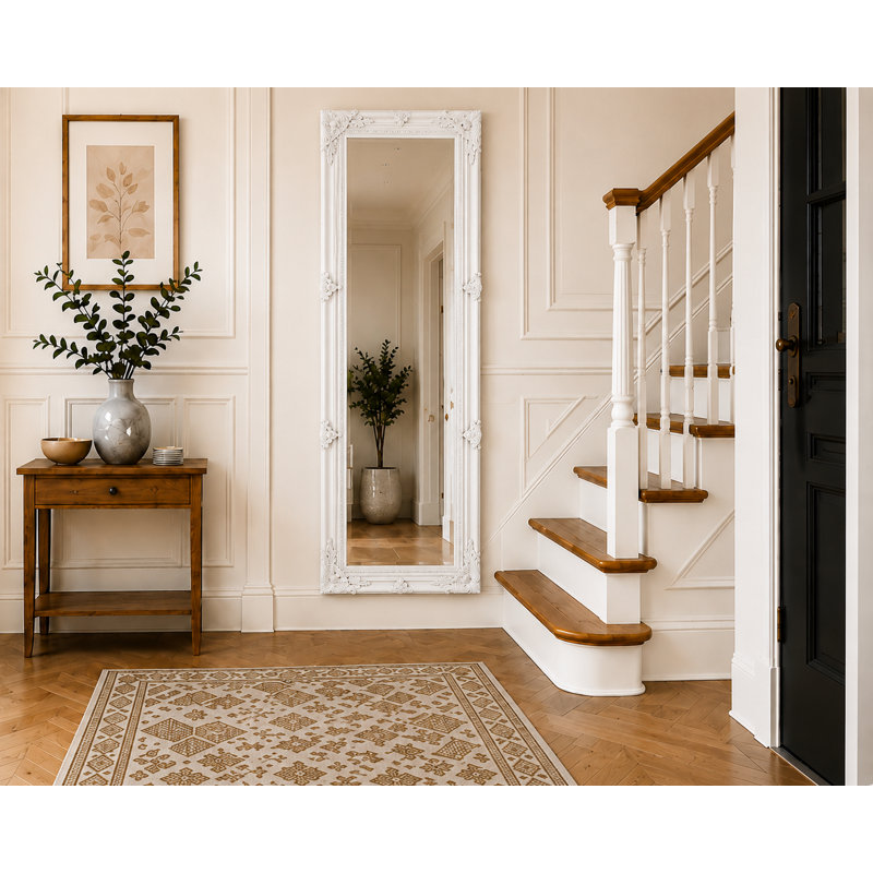 Sade Tall Solid Wood Framed Wall or Dressing Mirror, White