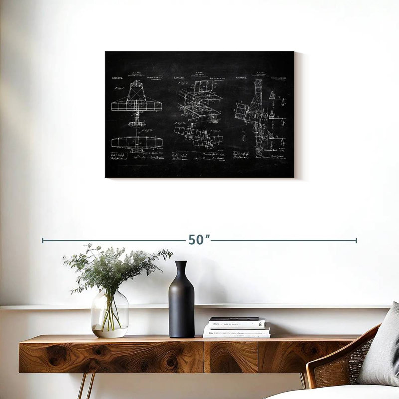 Aircraft Blueprint Canvas Print, 20" H x 30" W x 1.25" D