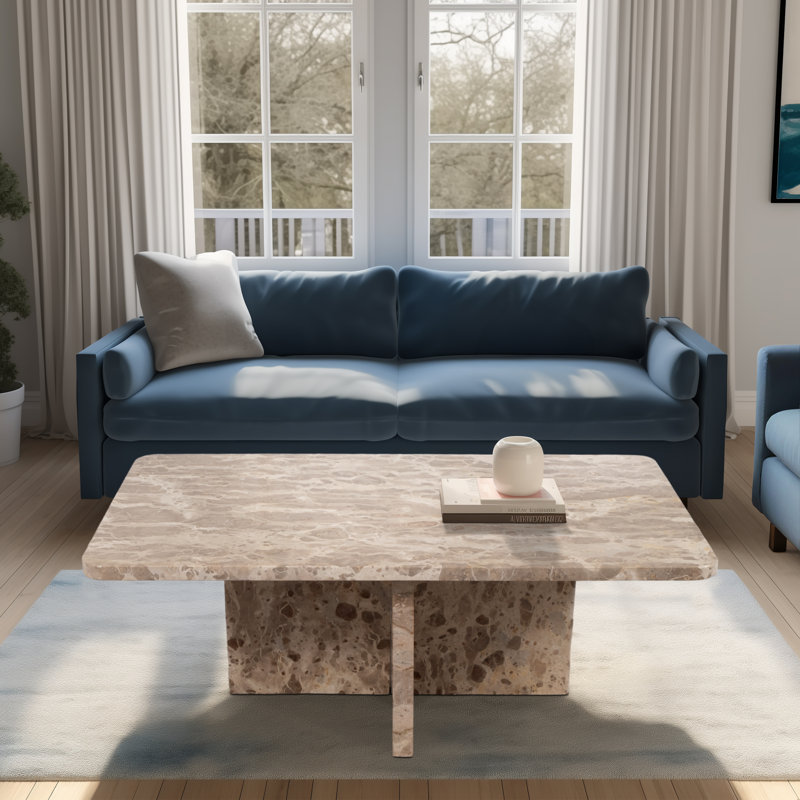 Table basse en marbre brun Kramer de 48 po - Table d'appoint rectangulaire en pierre Glam pour le salon ou le bureau