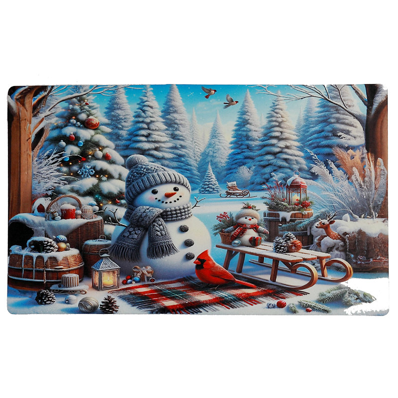 Tapis imprimé en caoutchouc (bonhomme de neige avec traîneau)
