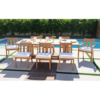 Crelake Rectangular 8 - Person Teak Expansion Table Dining Set with Sunbrella Cushions
