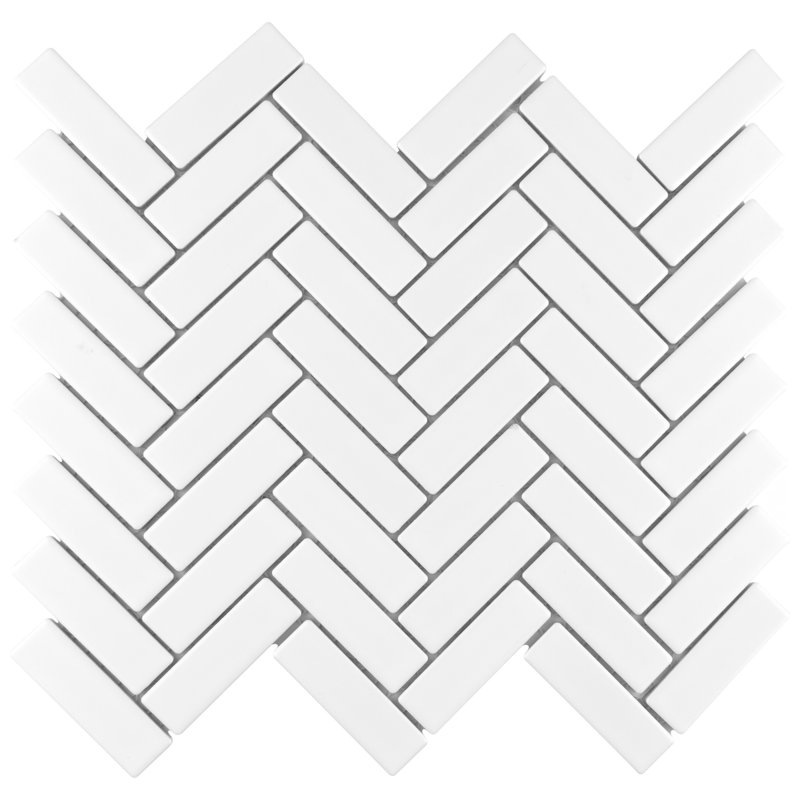 Metro Brick Herringbone 10-5/8 " x 12-1/2 " Porcelain Mosaic Floor and Wall Tile, Matte White
