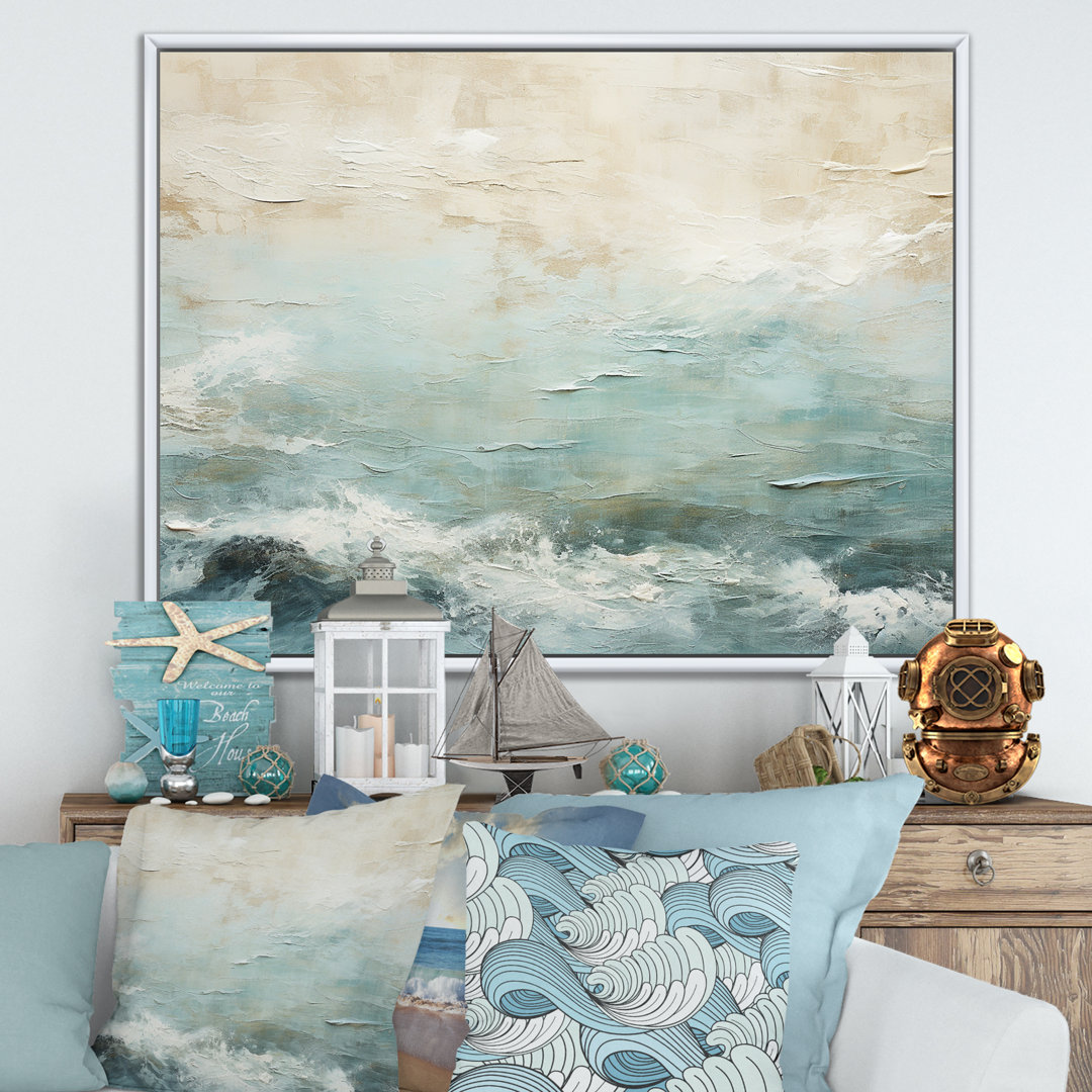 Modern Coastal Beige And Blue River I - Coastal Ocean Framed Canvas Print Wall Art Design Art 