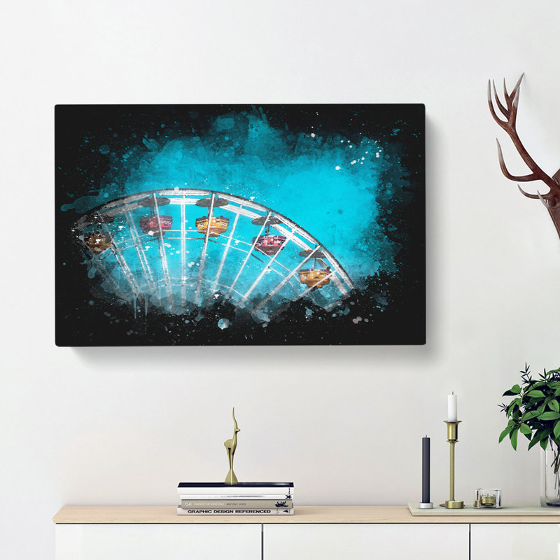 Santa Monica Pier Ferris Wheel - Wrapped Canvas Painting, 40cm H x 60cm W x 3cm D