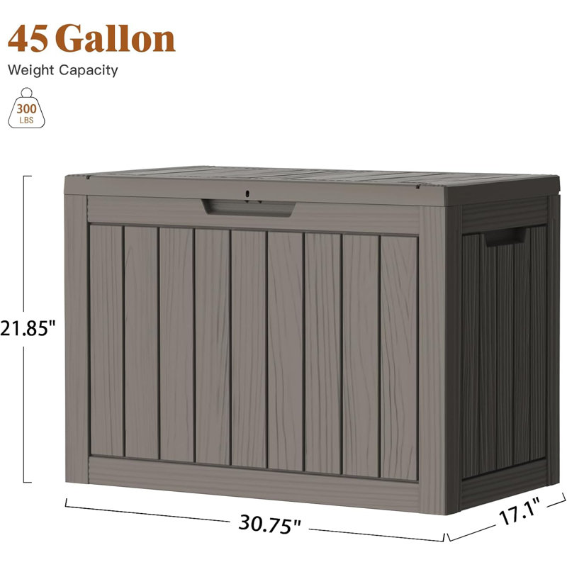 Outdoor Storage Deck Box, 45 Gallon Outside Storage Box Waterproof Deck Box, Lockable Patio Storage Box UV-Resistant For Garden Furniture
