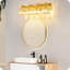 Luminaire de meuble-lavabo 4 lumières, lampes murales noires modernes avec abat-jour en cristal à rayures, base E26, fixation vers le haut ou vers le bas-579871156